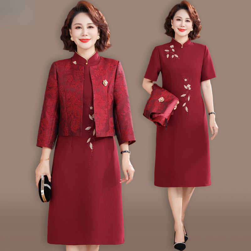 十一喜婆婆婚宴高端婚礼服套装两件套中年妈妈秋装连衣裙喜庆服装|undefined