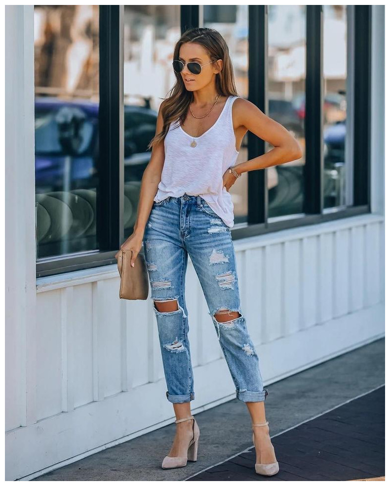 Washed Water Ripped Straight Leg Jeans NSJRM72194