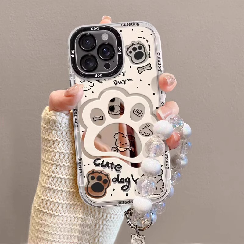Cute Dog Paw Print Suitable for Apple 17 Pro Max Phone Case iPhone 15 Pro Cartoon Cream Mirror 14/13