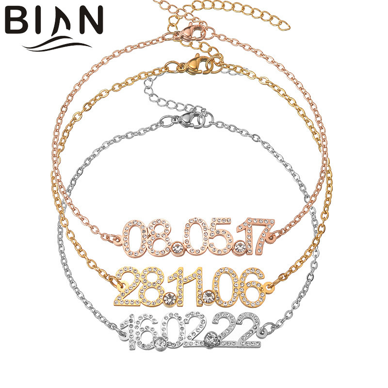 Custom English Name Full Diamond Bracelet Niche Luxury High-End Commemorative Date Number Stainless Steel Jewelry for Women Custom English Name Full Diamond Bracelet Niche Luxury High-End Commemorative Date Number Stainless Steel Jewelry for Women