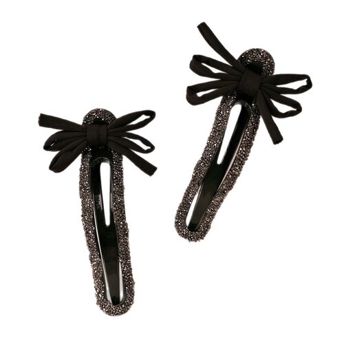 High-end full-pearl black bow duckbill clip lazy chic half-tied at the nape of the neck shark clip hair accessory