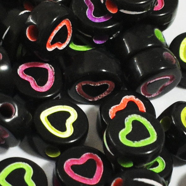 Acrylic children's beads with letters heart-shaped