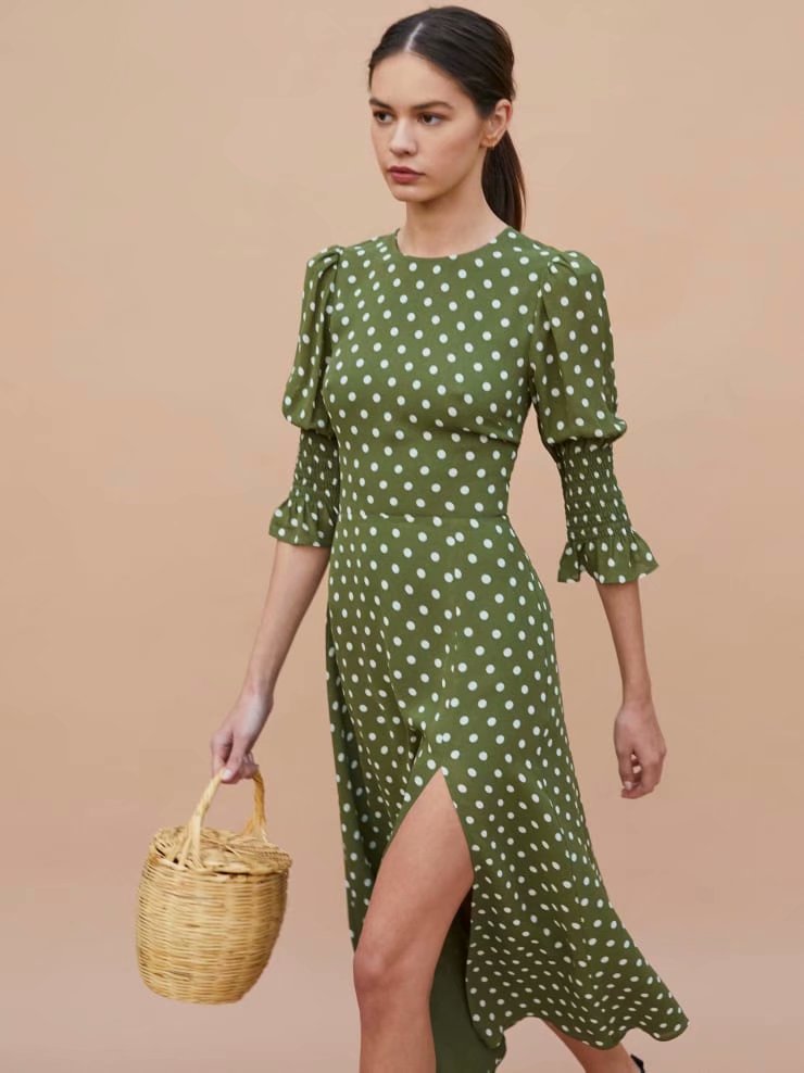 spring polka dot printing long skirt dress  NSAM36359