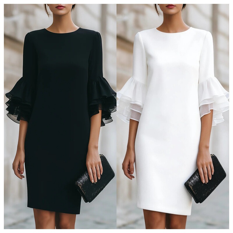 2026 European and American Amazon Independent Site New Style Elegant Ruffled Bell-Sleeve Slim-Fit Dress 2026 European and American Amazon Independent Site New Style Elegant Ruffled Bell-Sleeve Slim-Fit Dress