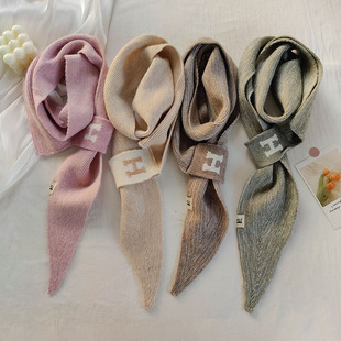 Small Scarf Women's Autumn and Winter Solid Color Knitted Wool Cross Warm Cold-proof Neck Short Scarf Temperament All-match Silk Scarf