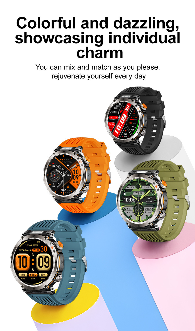 Smartwatch nuovo prodotto per sport all'aria aperta, impermeabile, chiamate Bluetooth, ampio schermo da 1,7", indicatore di frequenza cardiaca e saturazione di ossigeno nel sangue, luce LED._voghion.com