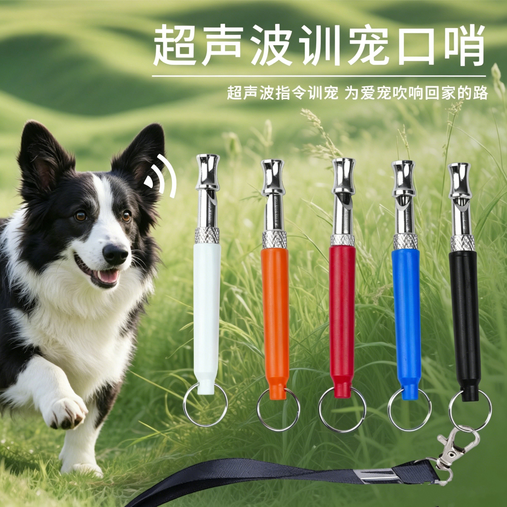 超声波口哨厂家跨境货源可调节狗哨训狗器带挂绳宠物不锈钢驯犬笛