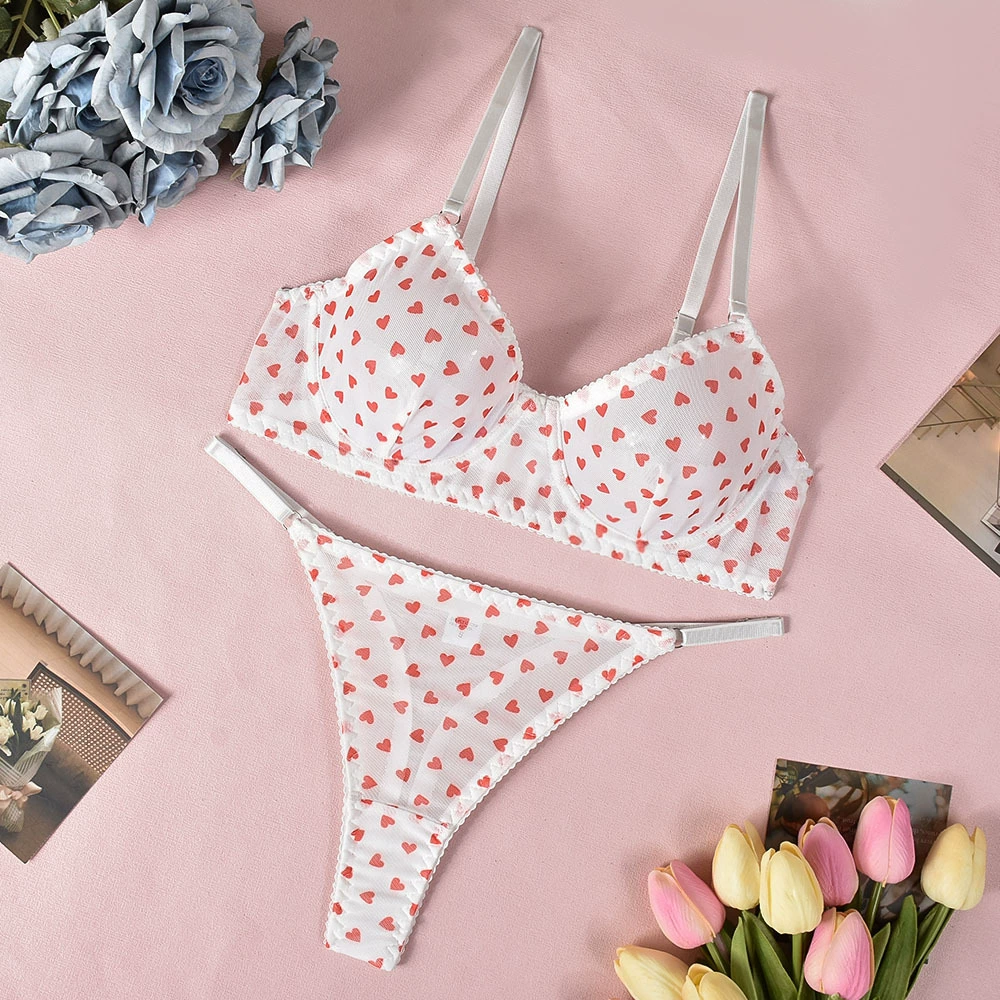 Нижний комплект нижнего белья Valentine Heart-Print, прозрачный стиль, мультицвет, размеры S–XL