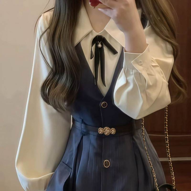 单件套装日系学院风背带连衣裙女学生百搭收腰显瘦中长款背心裙子|undefined