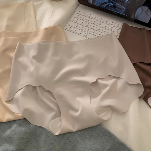 Girl's Mocha Color Cream Foundation Powder Bottoms, Invisible Ice Silk, Pure Cotton, Extended Waist, 7A Antibacterial, Hip-Hugging Mid-Rise Underwear