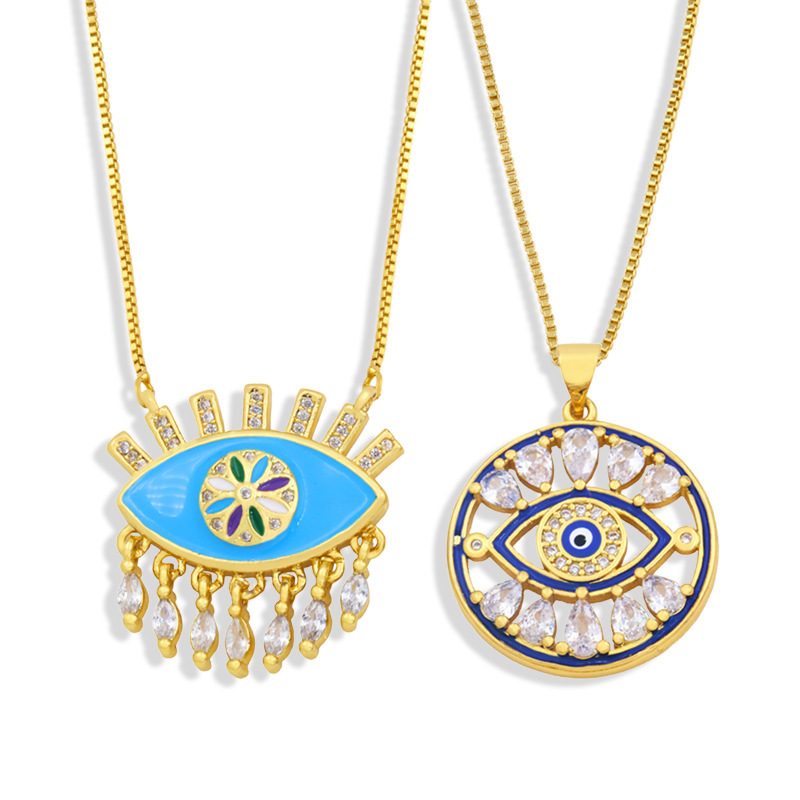 New Fashion Zircon Demon Dripping Eye Pendent Necklace Wholesale Nihaojewelry display picture 3