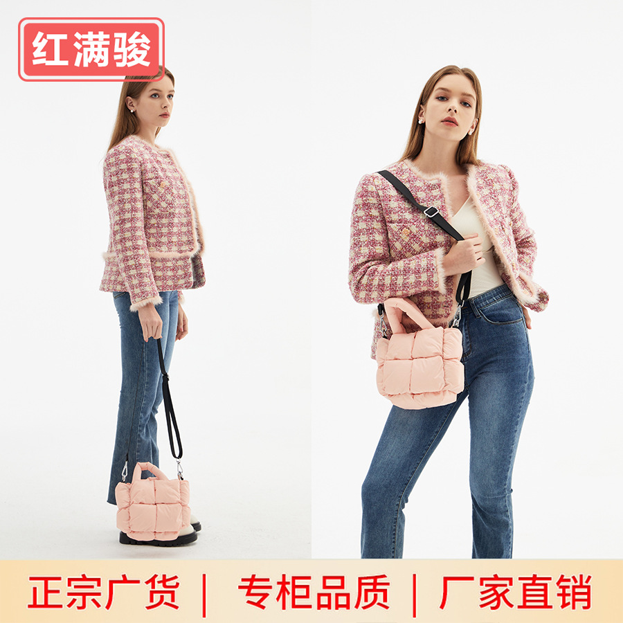 Nuevo tamaño pequeño abajo bolso de hombro de algodón diseño simple suave bolsa de mensajero Plaid lleno bolso de hombro bolso de las mujeres