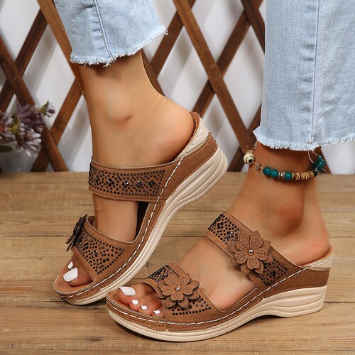 New foreign trade flower sandals women's shoes car line leisure vacation beach wedge comfortable large size foreign trade Europe and America