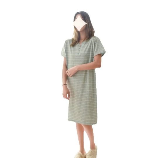 Unprinted Yarn Good Products Tianzhu Cotton Knitted Striped Pajamas Home Dress Wholesale Women's Short Sleeve Nightgown Cotton Women