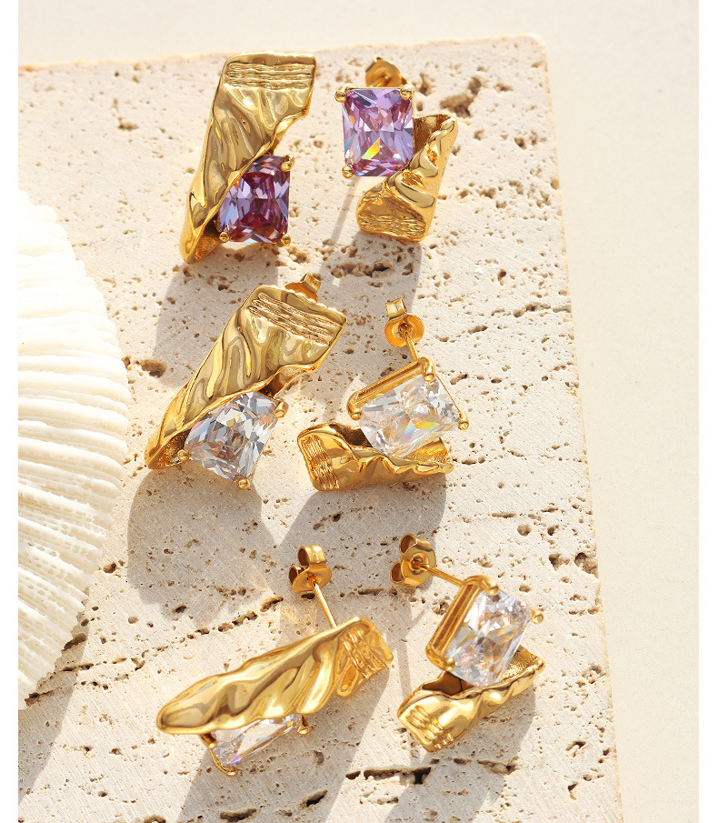 Daily Occasion 304 Stainless Steel Material Geometric Pattern PVD Coated Real Gold Plated 18K Gold Geometric 304 Stainless Steel Retro Waterproof Non Tarnish Earrings