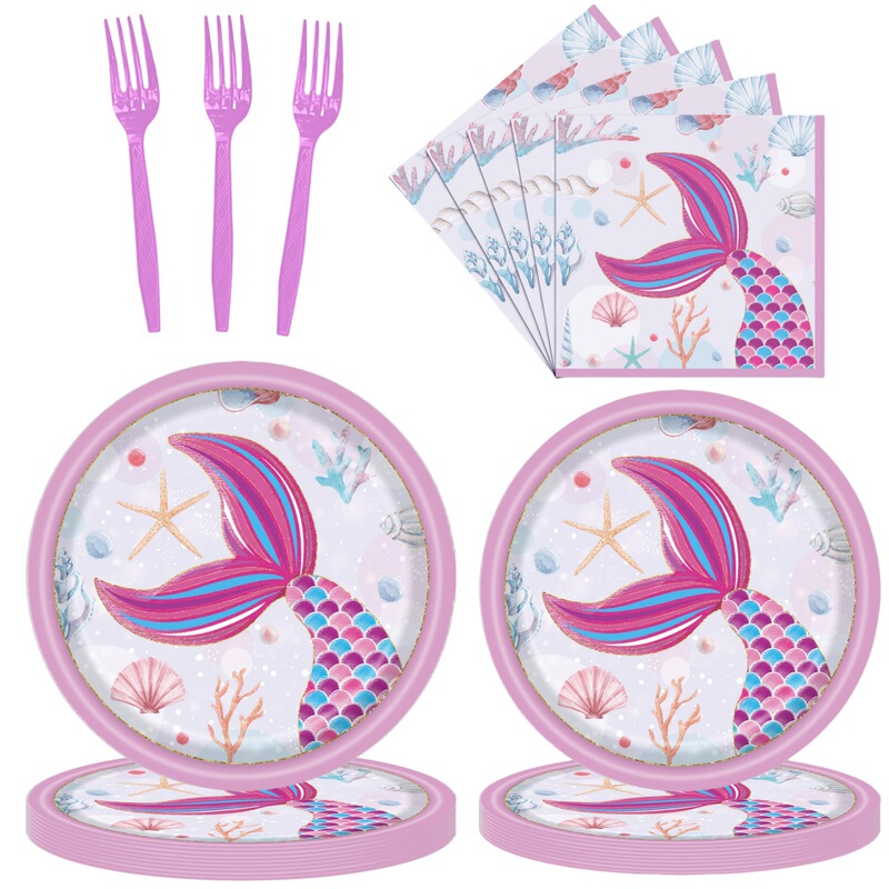 Purple Mermaid Theme Birthday Tableware Fish Scale Party Girl Decoration Disposable Paper Plate Paper Towel Tablecloth suit Purple Mermaid Theme Birthday Tableware Fish Scale Party Girl Decoration Disposable Paper Plate Paper Towel Tablecloth suit