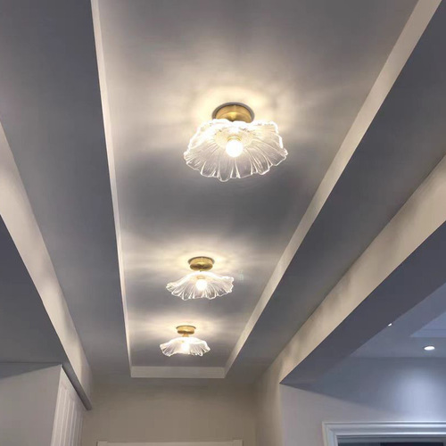 Japanese simple balcony ceiling lamp Nordic minimalist corridor aisle cloakroom brass glass entrance entrance light