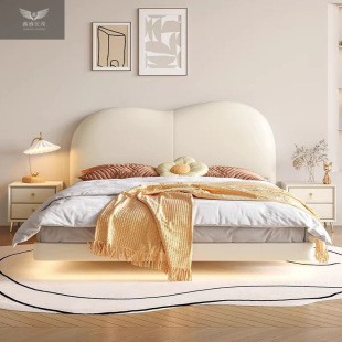 Cloud Suspended Leather Simple Cream Master Bedroom Modern Double Small Apartment Double Bed Light Luxury Bedroom Internet Celebrity Suspended