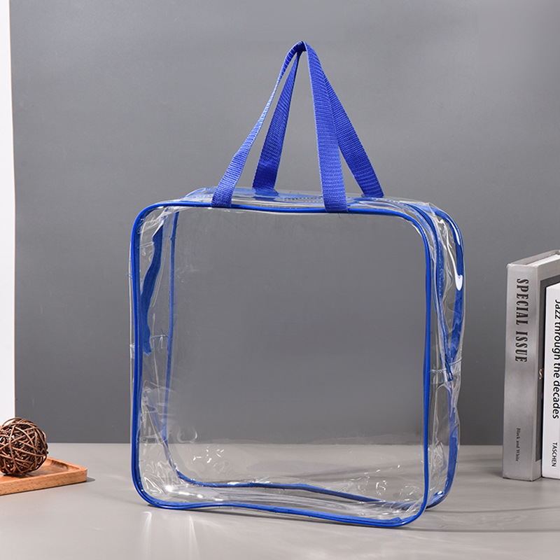 PVC磨砂旅行手提包制作透明PVC拉链袋手提车缝立体包