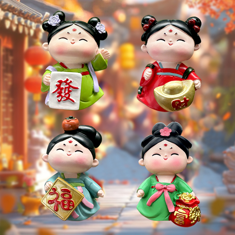 西安仕女冰箱贴磁吸文创糖小福文创冰箱装饰贴国潮树脂居家饰品