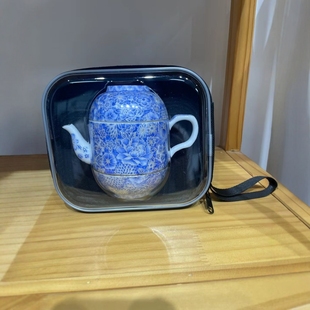 Dehua White Porcelain Blue and White Outdoor Travel Tea Set Teapot Small Set One Pot Two Cups Convenient Outgoing Storage Bag