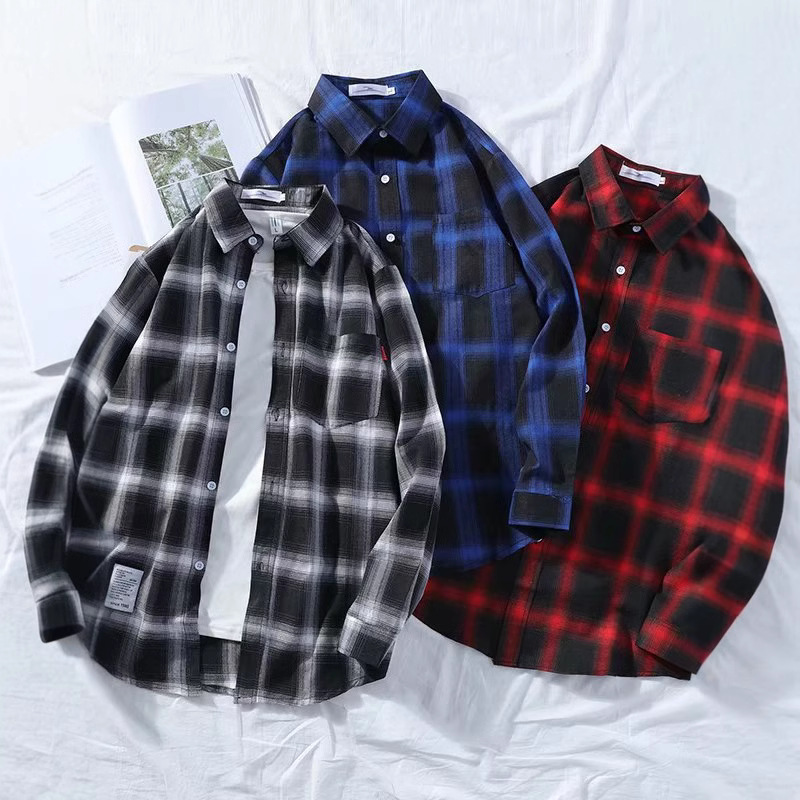 格子文艺衬衫男士潮牌宽松衬衣长袖韩版潮流春秋季原宿风休闲外套