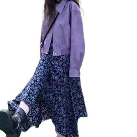 紫色皮衣外套女秋季新款小个子新品宽松机车服气质夹克|undefined