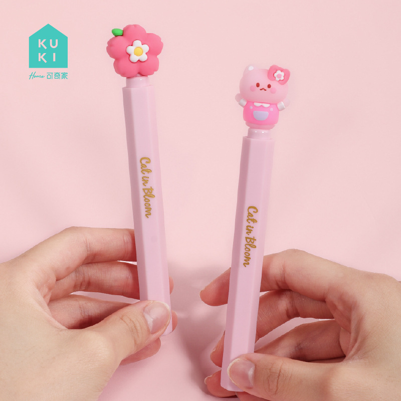 KUKI KOKI familia Sakura gatos bolígrafo neutro adorable creativo hermoso estudiantes chicas bolígrafo de firma negro bolígrafo de papelería image 2