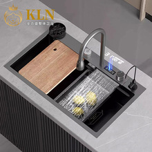 4.0mm数显枪灰黑飞雨纳米涂层厨房水槽不锈钢洗碗槽大单槽QH05