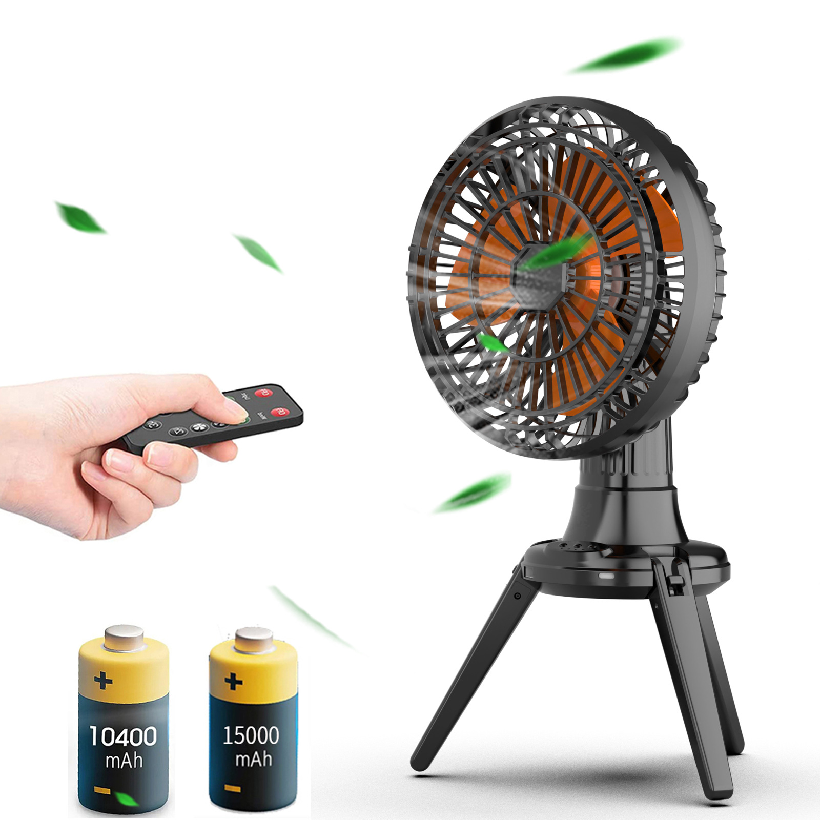Ventilador con Trípode para Camping con Luz Control Remoto Recargable para Escritorio