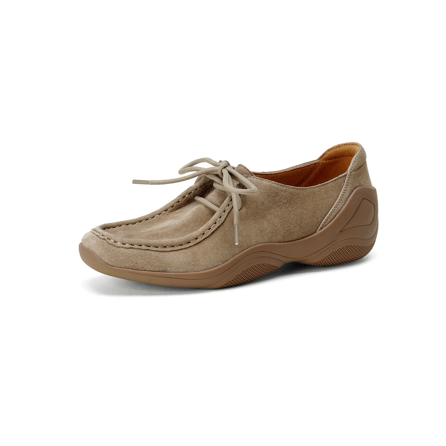 Giày lười nữ mũi vuông da cừu mềm phong cách DeTrain vintage buộc dây — đen