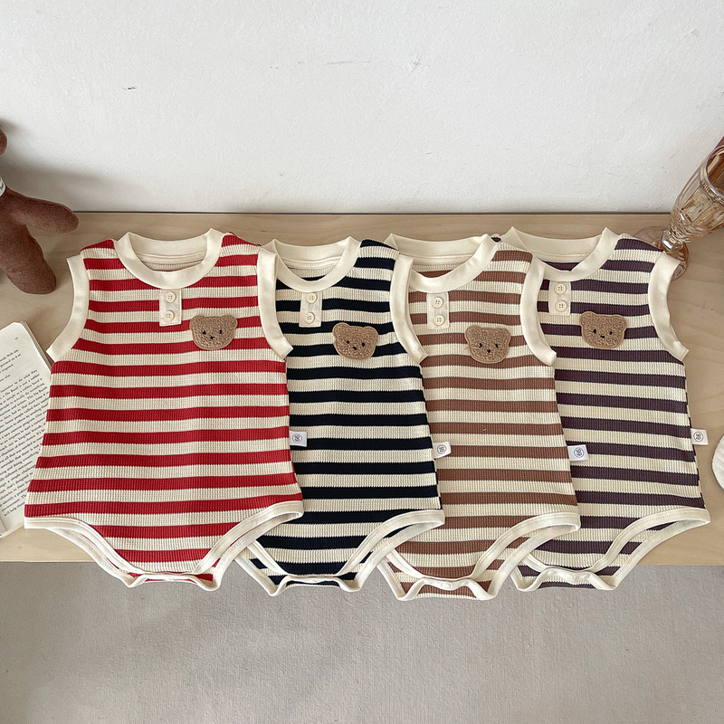 2026 Summer New Style Vest-Style Baby Romper Striped Unisex Baby Triangle Bodysuit Sleeveless Onesie