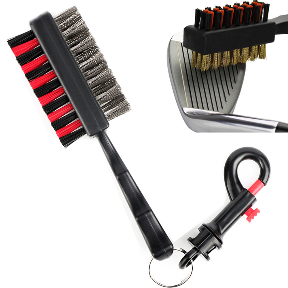 Golf Club Cleaning Brush Short Handle Double-Sided Head Brush Nylon Steel Hair Brush Golf Head Cleaning Tool Factory Wholesale