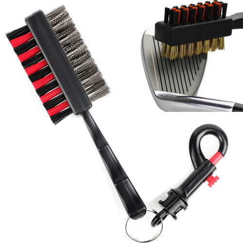 Golf Club Cleaning Brush Short Handle Double-Sided Head Brush Nylon Steel Hair Brush Golf Head Cleaning Tool Factory Wholesale