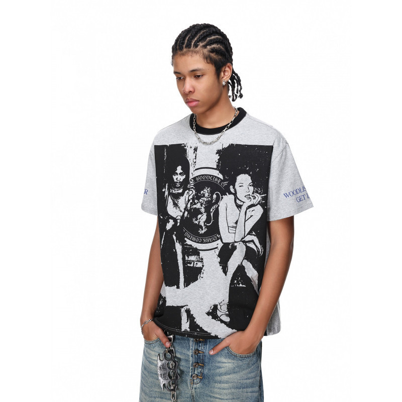 Summer Trendy Brand Loose T-Shirt for Men, American Punk Character Print, Summer Loose Hip-Hop Rock Short-Sleeve Summer Trendy Brand Loose T-Shirt for Men, American Punk Character Print, Summer Loose Hip-Hop Rock Short-Sleeve
