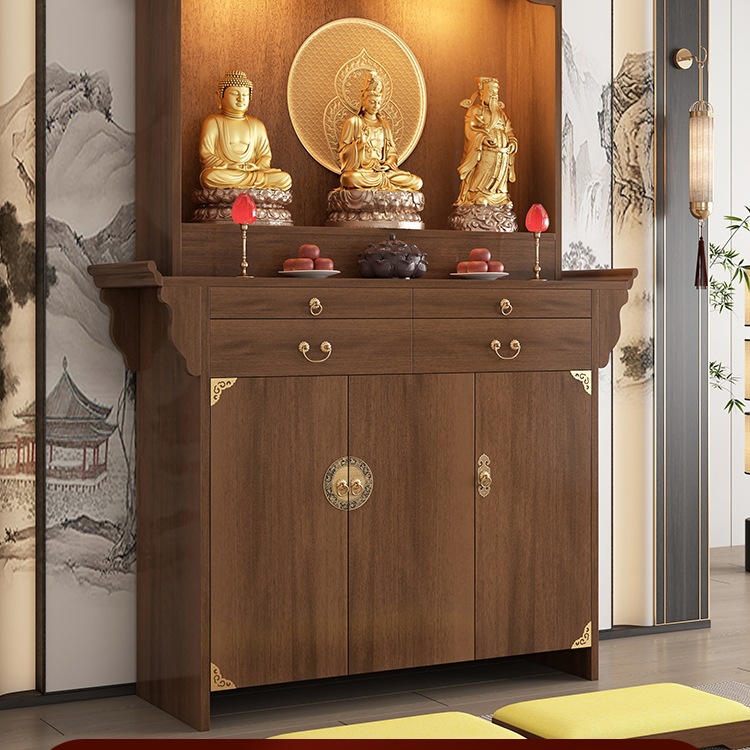 Solid Wood Buddhist Altar Cabinet, Household God of Wealth Incense Table, New Chinese Style Standing Cabinet, Buddhist Shrine, Bodhisattva Worship Table