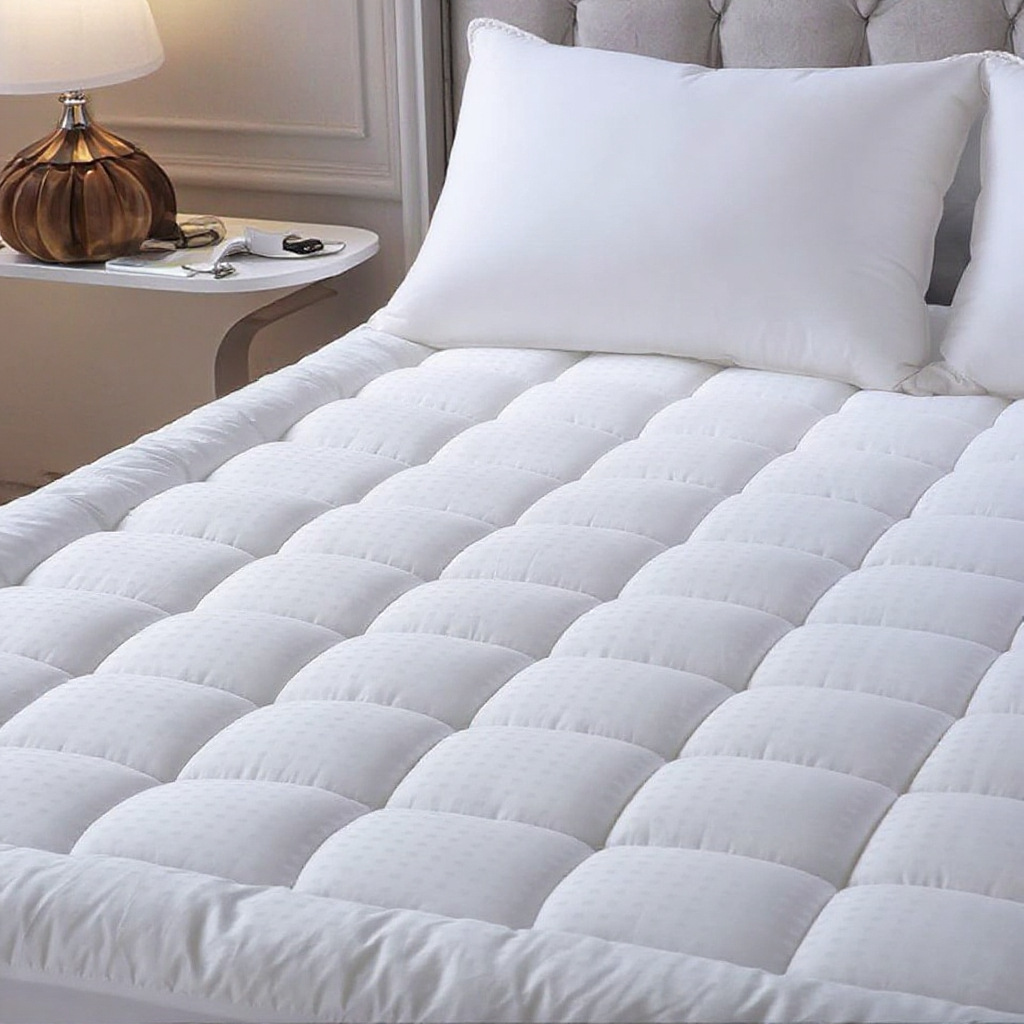 Colchón Acolchado, Grueso y Antideslizante, Cojín Suave para el Hogar, Jacquard a Cuadros, Colchón Elevado, Cubrecama Grueso.