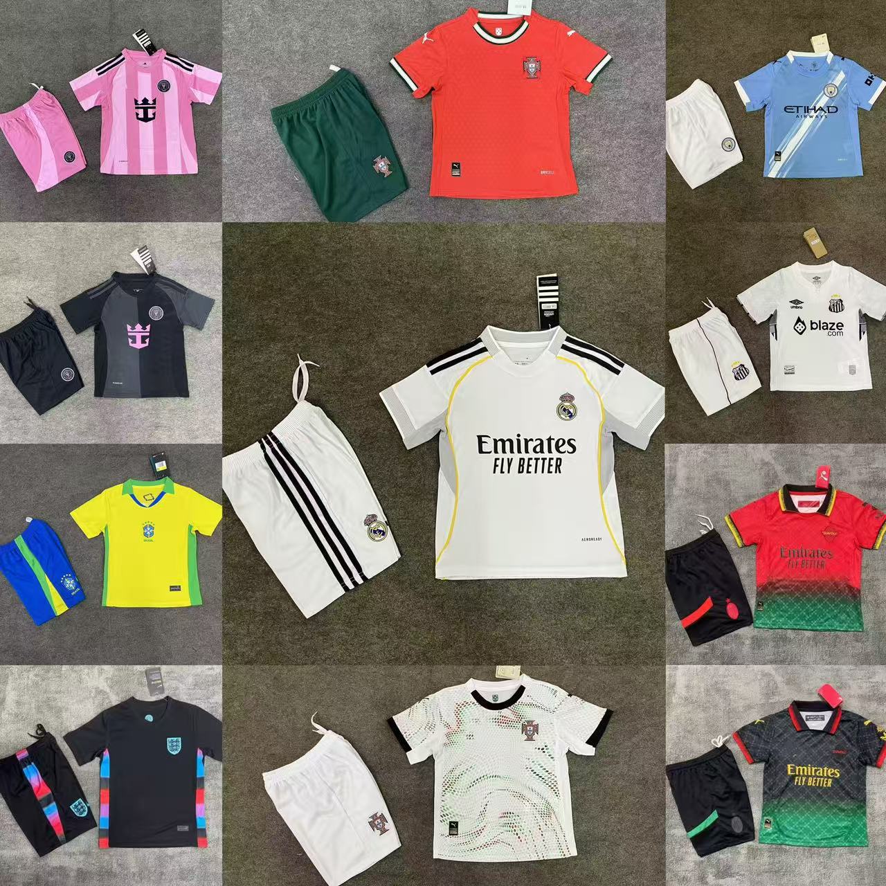 2526 Camiseta de traje de niño de orejas de casa del Real Madrid Camiseta de fútbol del Barcelona AC Inter de Miami Chelsea