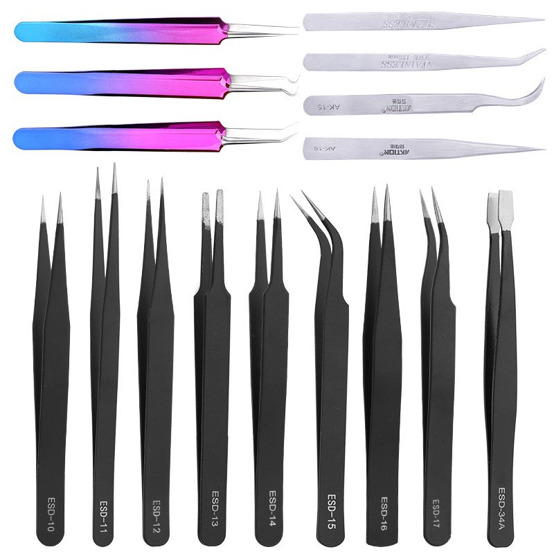 不锈钢家用手工长直镊子手机工具捏夹子小尖头弯头斜嘴镊子夹