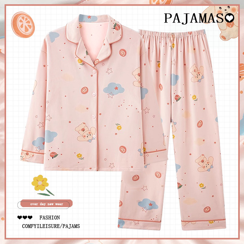 Pijamas a cuadros de algodón para mujer primavera y otoño 2025 nuevo estilo lindo traje de servicio a domicilio de manga larga de perro de pudín estilo ins