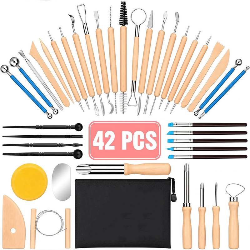 Ceramic carving tools 6/18/36/43/61 piece set, soft clay, stone plastic clay, handmade tools, zipper bag Ceramic carving tools 6/18/36/43/61 piece set, soft clay, stone plastic clay, handmade tools, zipper bag