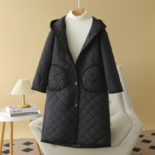 plus size women's 200kg chubby girl autumn and winter fashion slim hooded wrap round pocket long cotton-padded jacket 2704