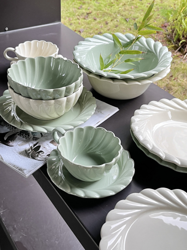 Spring Series Dinnerware Set for Home Use, Ceramic Tableware, Underglaze Color Rice Bowl, Face Bowl, Large Soup Bowl, Dessert Bowl, Salad Bowl