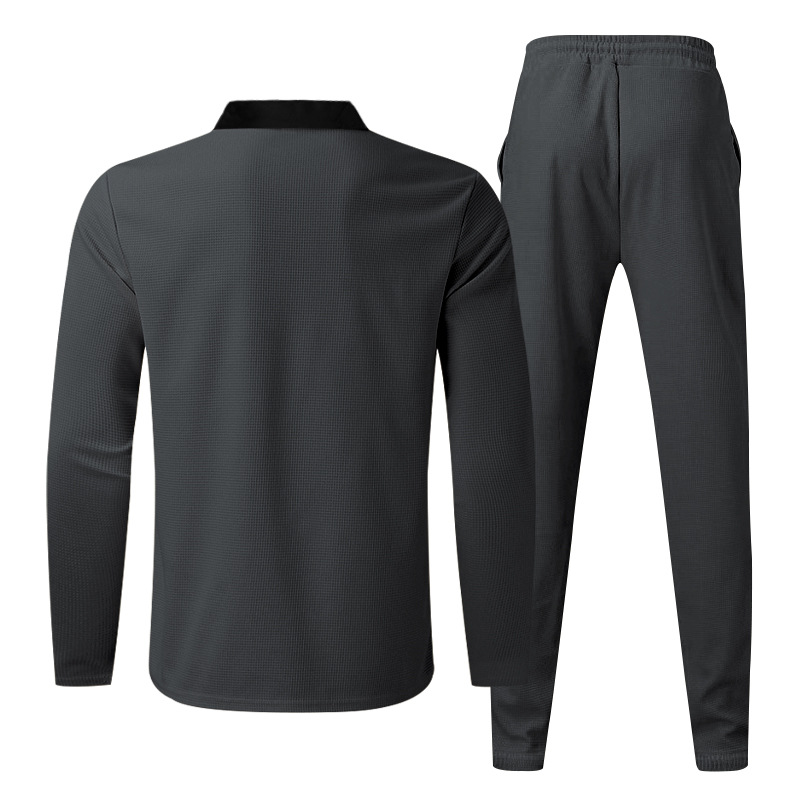 Herren Waffelstrick Zweiteiler Langarm Freizeit Set Für Herbst_voghion.com