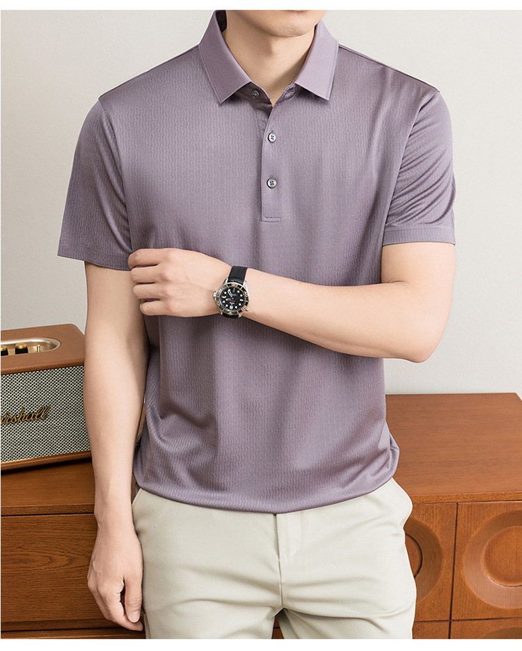 Áo polo nam tay ngắn cổ bẻ chất lụa mulberry cao cấp — Xanh lá cây nhạt8879 chi tiết 17