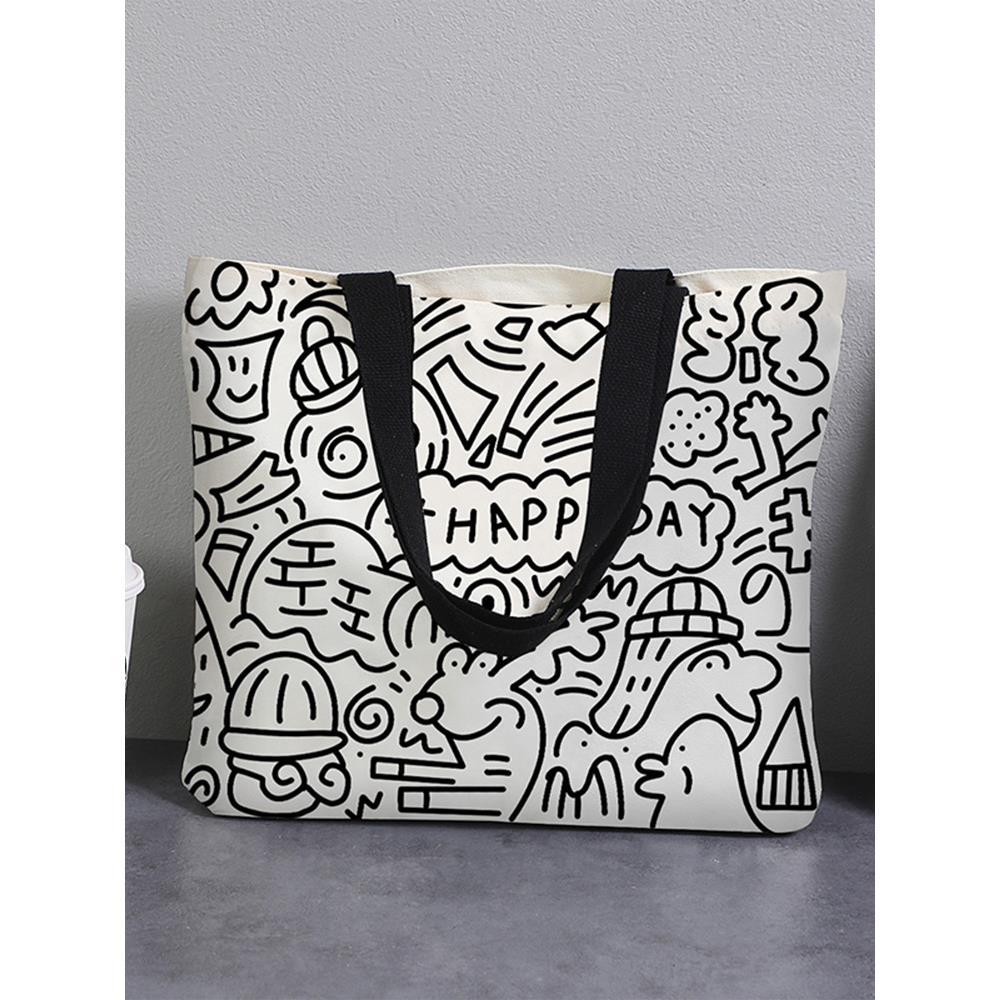 책 통근 학생 헝겊 가방 대용량 핸드백 2024 책 캔버스 가방 여성용 어깨 캔버스 가방 새로운 스타일