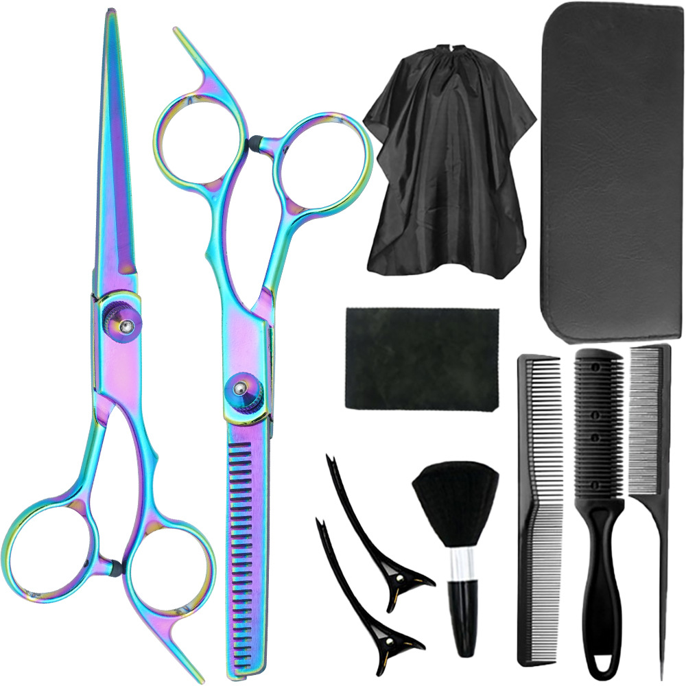 Fábrica al por mayor de 4 pulgadas tijeras de corte de pelo de acero inoxidable tijeras de corte de pelo profesional tijeras de corte de dientes maestra set tijeras planas