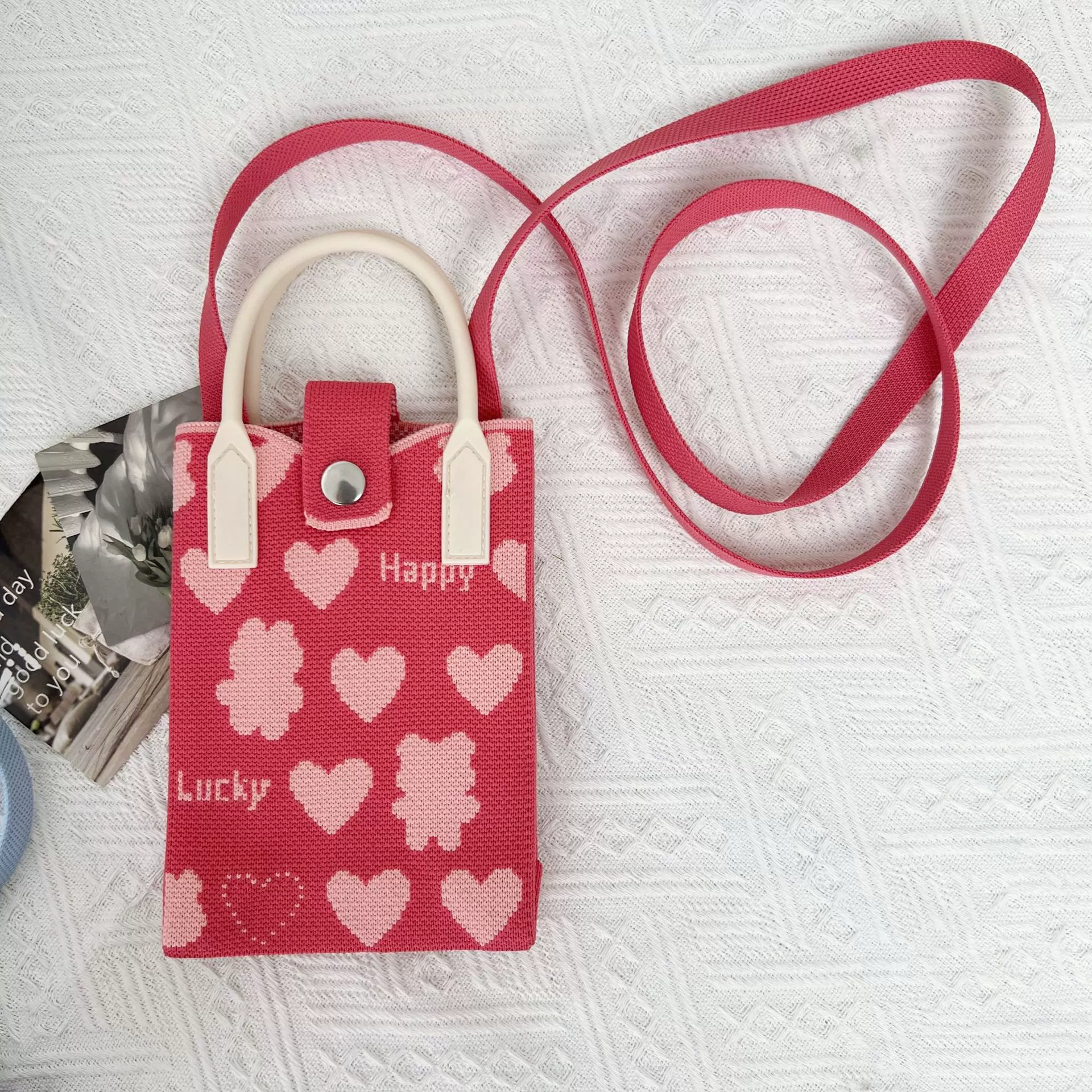One-shoulder bag, wallet, knitted cute universal cartoon shoulder bag, Korean style