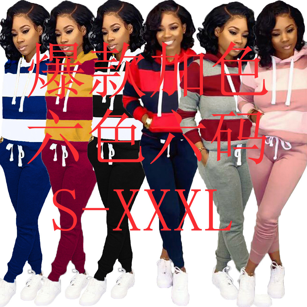 G5172 공장 직접 국경 공급 유럽과 미국 여성 가을과 겨울 의류 면 후드 레저 스포츠 세트