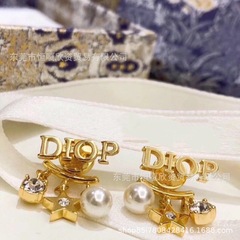 Dijia Djia ペアレターダイヤモンドタッセルパールイヤリングレディースファッションシンプルスターピアスレディース工場直販